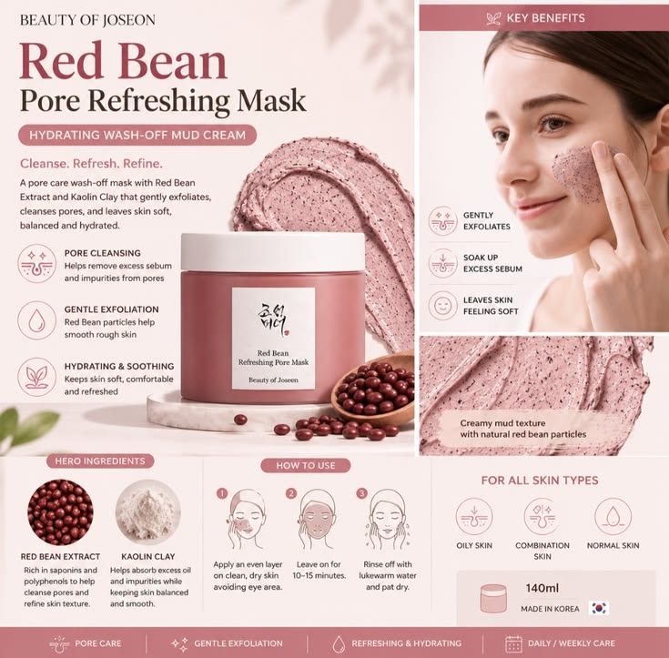 The Beauty of Josen - Red Bean Refreshing Pore Mask – Deep Pore Cleansing and Skin Refresh