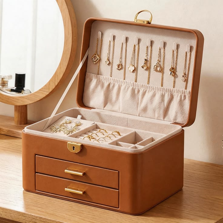 Luxury Leather Jewelry Storage Organizer Box