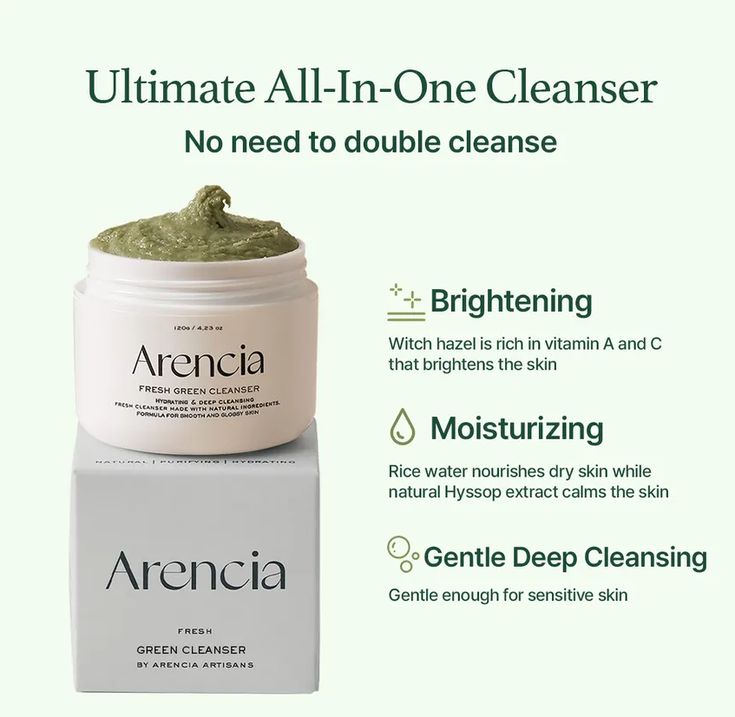 Arenica Fresh Green Rice Mochi Cleanser – Made in Korea Gentle & Nourishing Face Cleanser