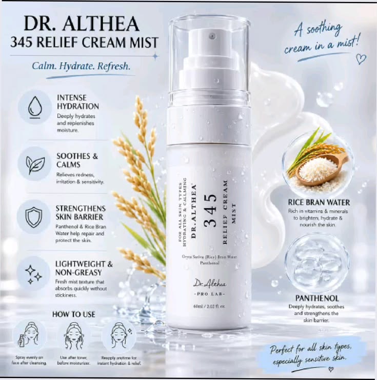 Dr. Althea 345 Relief Cream Mist – Made in Korea Soothing & Hydrating Facial Mist