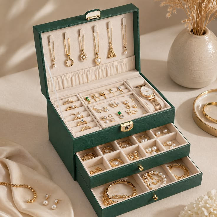 Luxury Leather Jewelry Storage Organizer Box