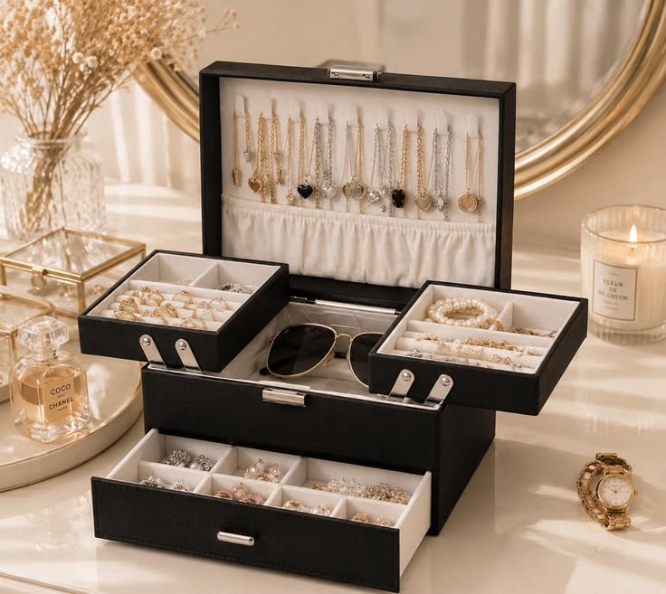 Luxury Leather Jewelry Storage Organizer Box