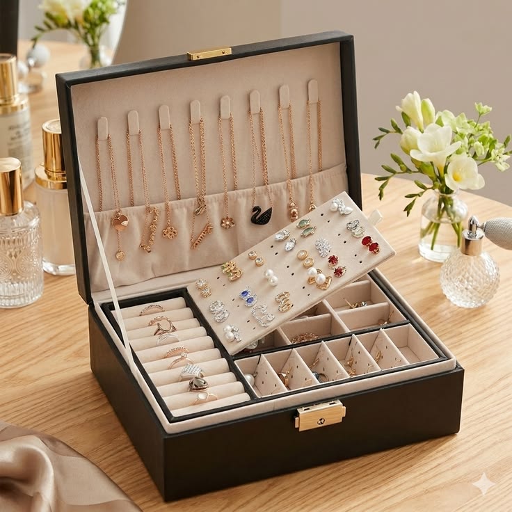 Luxury Leather Jewelry Storage Organizer Box