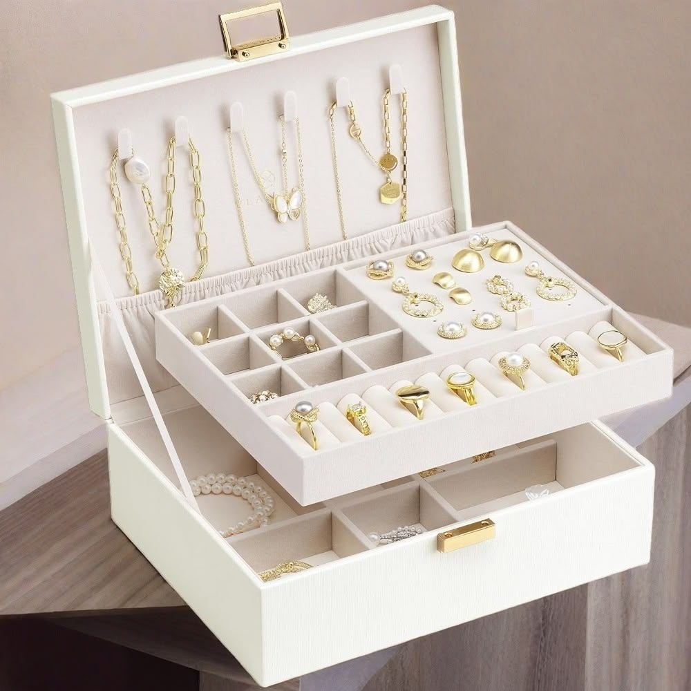 Luxury Leather Jewelry Storage Organizer Box
